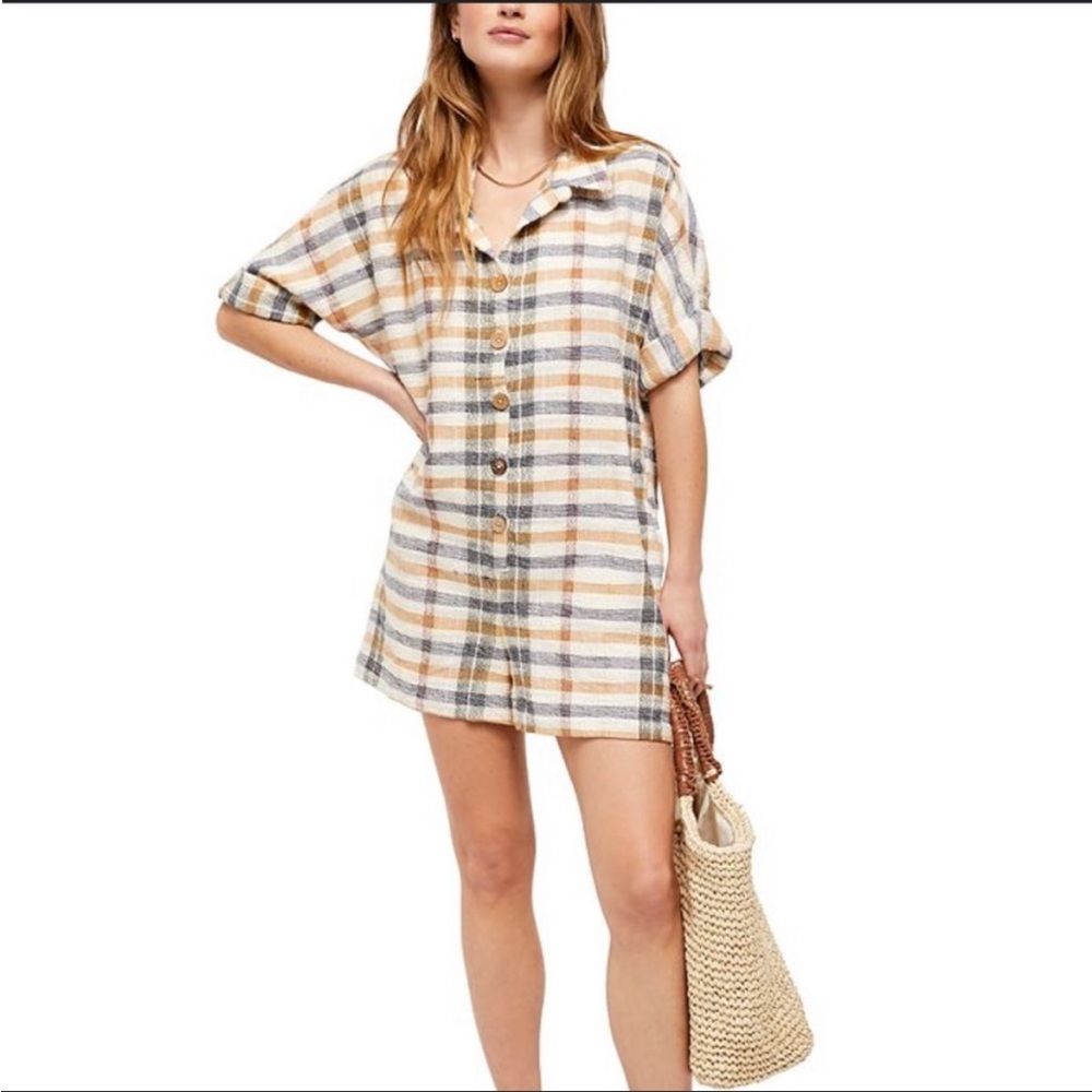 Free People Felicity Plaid Cuffed Sleeve Romper
